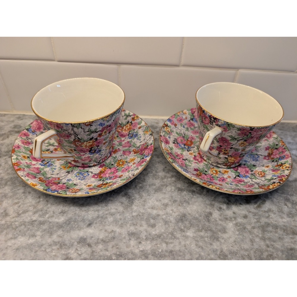 Vintage Lord Nelson Marina Pattern Chintz Cup & Saucer Set Of 2 Made in England